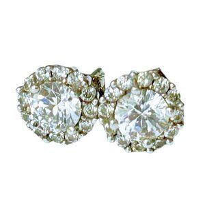 Kiera Genuine Diamond Halo Stud Earrings in Sterling Silver